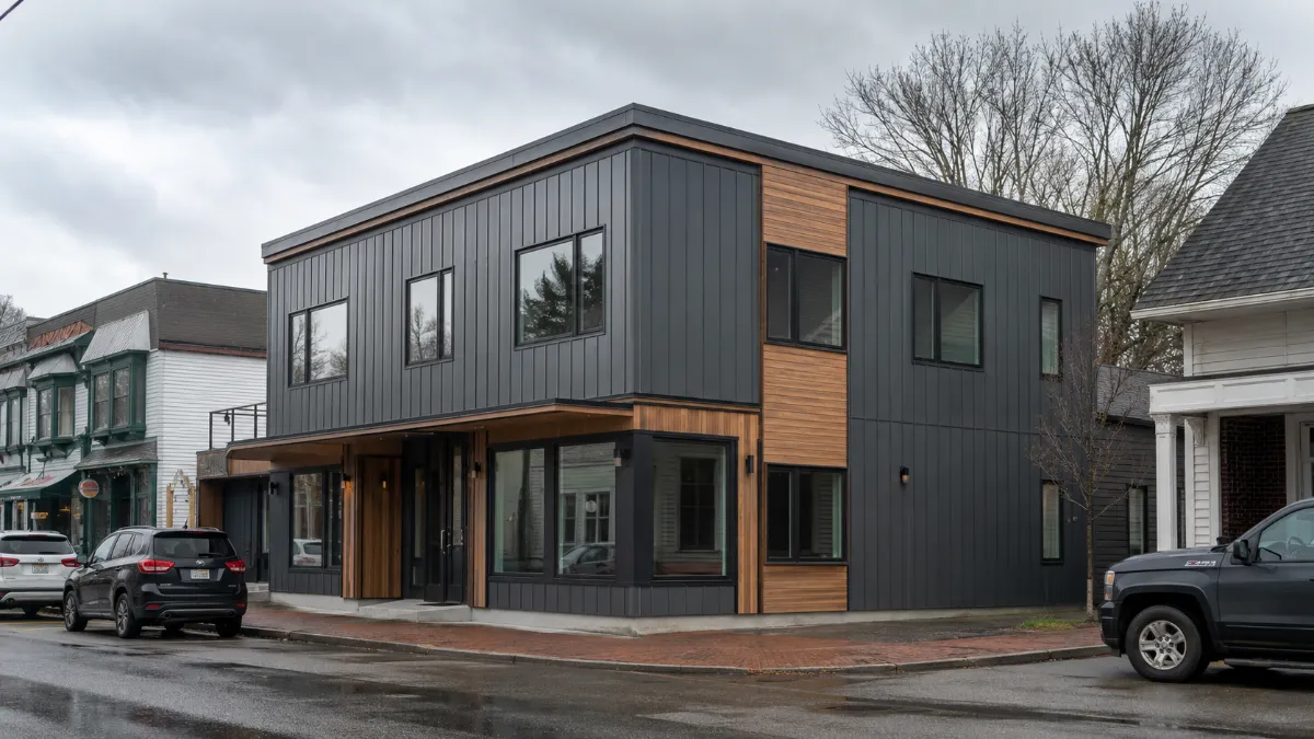 Renovated commercial storefront facade in a Maine downtown