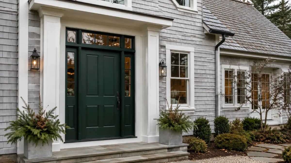 Custom entry door on a Maine home